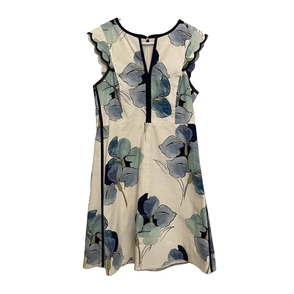 Tory Burch Edith Floral Midi Shift Dress Sz 6 Sleeveless Watercolor Iris Office